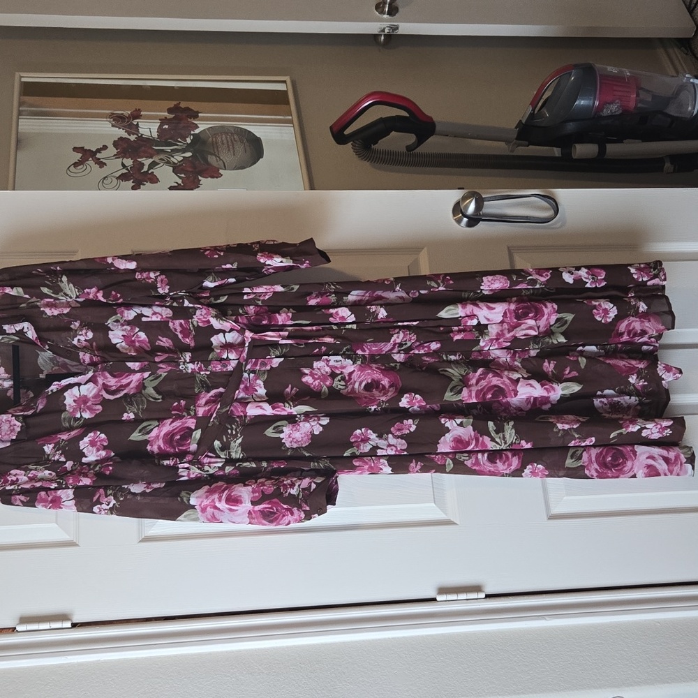 Fashion Nova Pink and Brown Floral Long Sleeve Dress